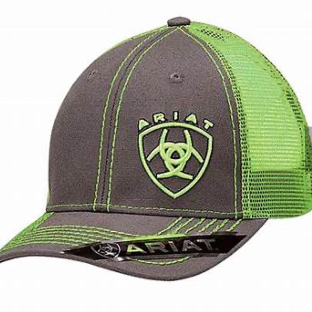 Ariat Mens Ball Cap Grey Lime Green mesh Snapback OSFA 1595123 NWT